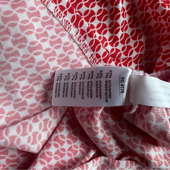 Lacoste Sleeveless orange/white Geometric print pique collared top - Picture 4 of 4